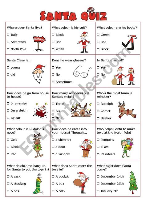 Christmas Santa Quiz Esl Worksheet By Robirimini