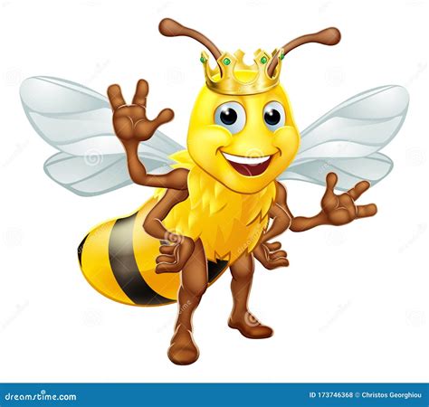 Queen Honey Bumble Bee Bumblebee In Crown Cartoon Vector Illustration