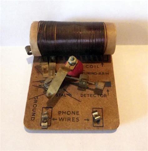 Vintage Crystal Radio Board With Copper Coil Crystal And Posts