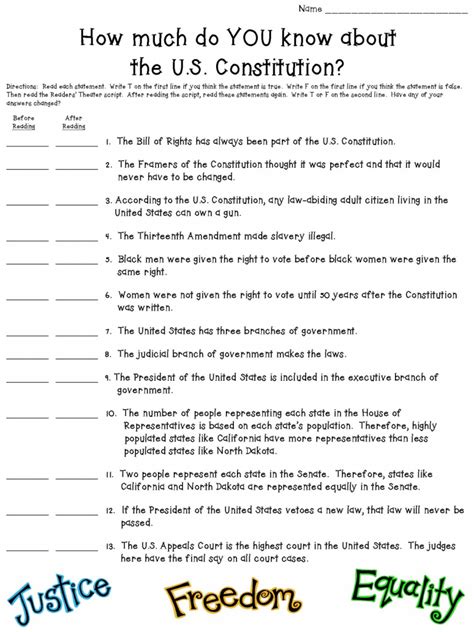 Constitution Printable Worksheets Printable Worksheets