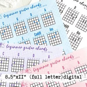 Beginner Guitar Chord Charts Printable PDF 8 5x11 Instant Digital
