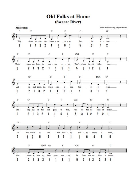 Download sheet music for kalimba. Old Folks at Home - Easy Kalimba Sheet Music and Tab with Chords and Lyrics