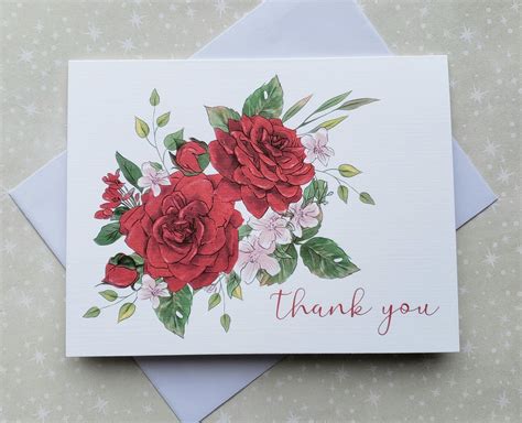 Red Roses Floral Thank You Note Cards 8ct Etsy In 2021 Thank You