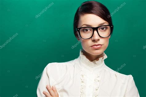 Strict Woman In Large Glasses — Stock Photo © Gdolgikh 13781011