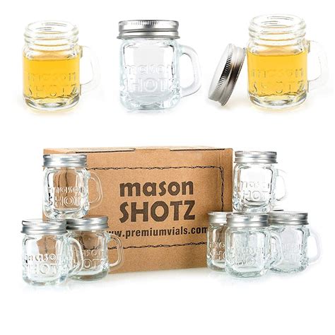 Premium Vials Mini Mason Jar Shot Glasses With Handles Set Of 8
