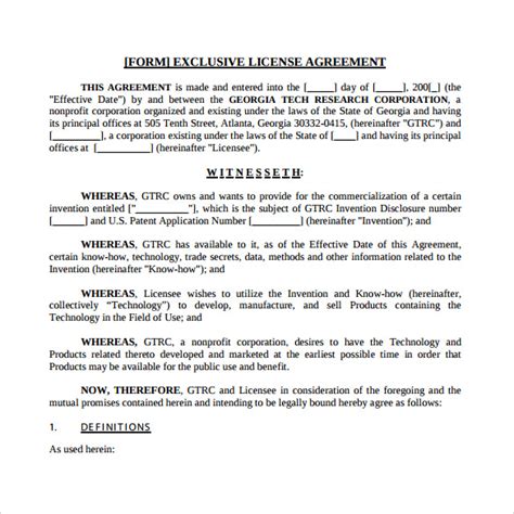 license agreement samples templates examples sample