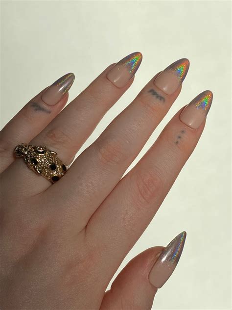 Holographic French Tip Ombre Gel Press On Nails Iridescent Etsy