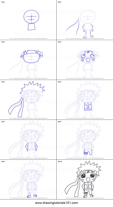 How To Draw Kawaii Naruto Uzumak Printable Step By Step