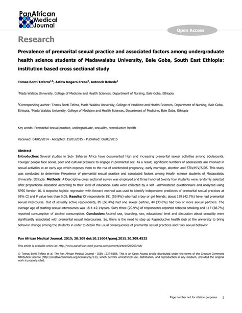 pdf prevalence of premarital sexual practice and associated factors among undergraduate health