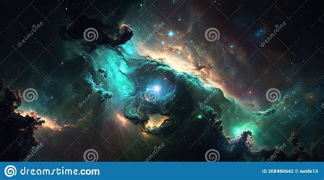 Colorful Green Space Galaxy Cloud Nebula Stary Night Cosmos Universe