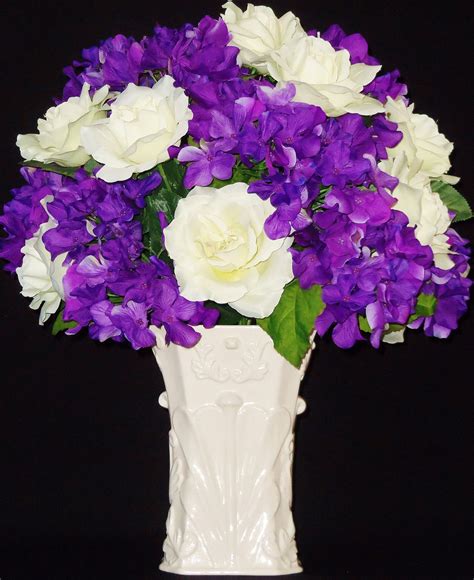 Artificial Flower Arrangement White Roses And Purple Hydrangea