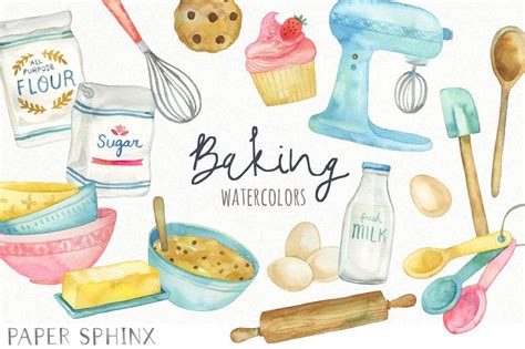 Watercolor Cooking Clipart Kitchen Baking Clipart Mixing Etsy