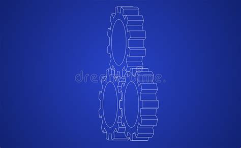 Vector Illustration Of Gears Line Art On Blue Background Stock Vector