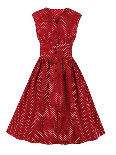 Womens Button Plus Size Vintage Polka Dot V Neck Swing Midi Dress