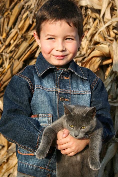 Boy And Cat Stock Image Image Of Autumn Cute Children 7387005
