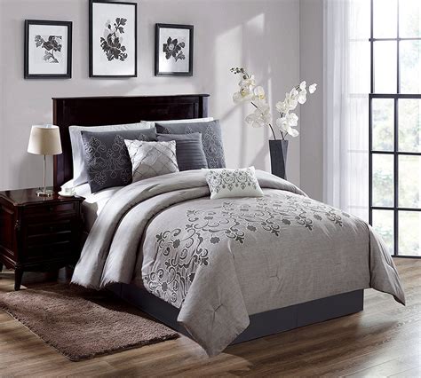 Chezmoi Collection Catalina 7 Piece Gray White Embroidered