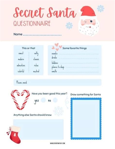 7 Free Printable Secret Santa Questionnaires Forms And Tags Diy With