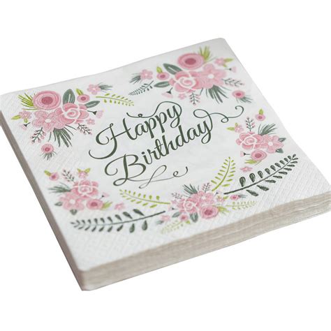 Floral Design Happy Birthday Paper Napkins By Ginger Ray