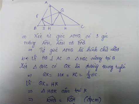cho tam giác ABC vuông tại A có AH là đường cao Gọi P và Q lần lượt là hình chiếu của H xuống
