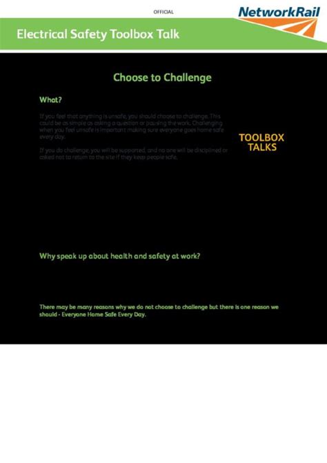 Electrical Safety Toolbox Talk Choose To Challenge Safety Central