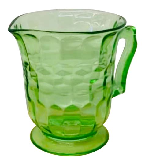 vintage hazel atlas uranium glass colonial pattern pitcher green glassware glass pitcher