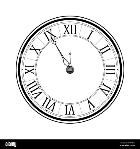 Old Black And White Clock Face With Roman Numerals And Ornate Vintage