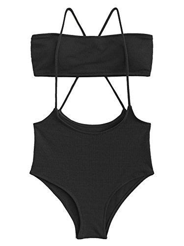 Sweatyrocks Women S Sexy Bathing Suits Solid Color High Waisted Wrap Padding Ribbed Bikni