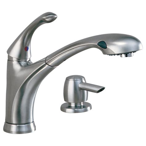 Brands such as glacier bay, moen, and delta are popular producers of these types of kitchen water outlets. Single Handle Pull-Out Kitchen Faucet with Soap Dispenser ...