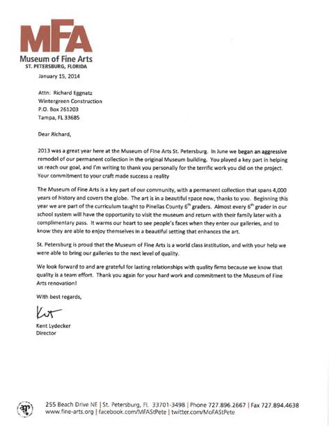 This sample letter from a senior company leader ensures recognition. Wintergreen Construction Services - Tampa
