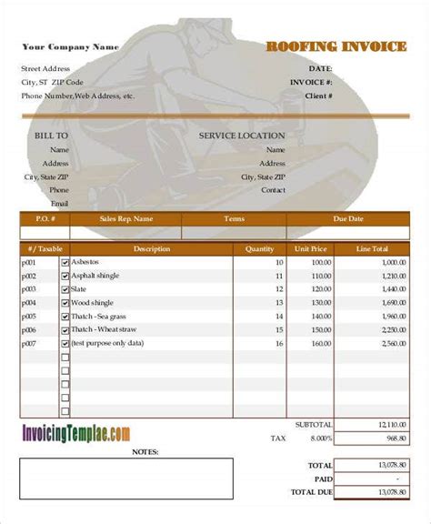 9 Roofing Invoice Templates Free Word Pdf Format Download