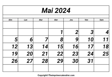 Mai 2024 Calendrier The Imprimer Calendrier