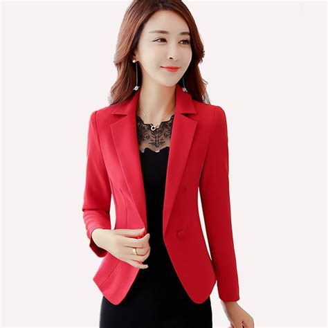 Autumn Spring Women Jacket Blazer Solid Fomal Womens Business Suit Red