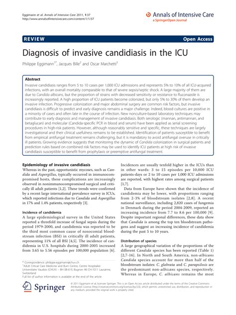 Pdf Diagnosis Of Invasive Candidiasis In The Icu