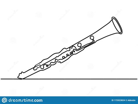 Continuous One Line Drawing Of Clarinet Music Instrument Vector
