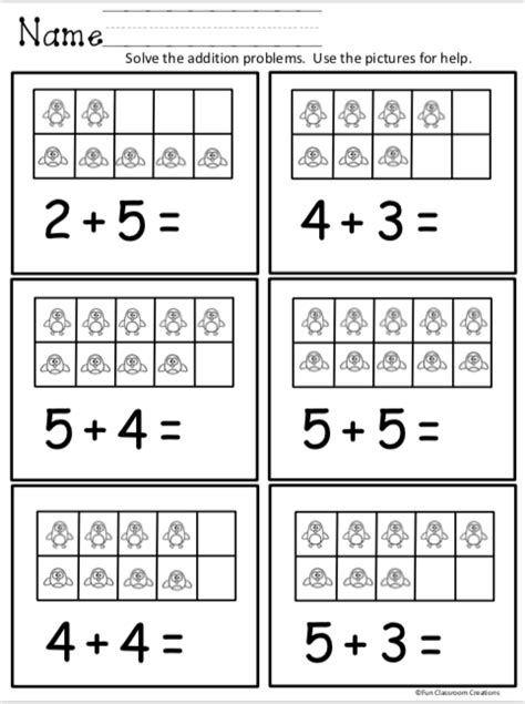free winter kindergarten math worksheet penguin addition made by