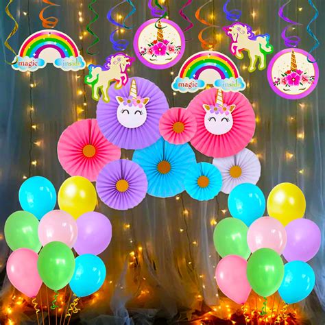 Unicorn Theme Birthday Decorations Items With Led Lights- 52Pcs for ...
