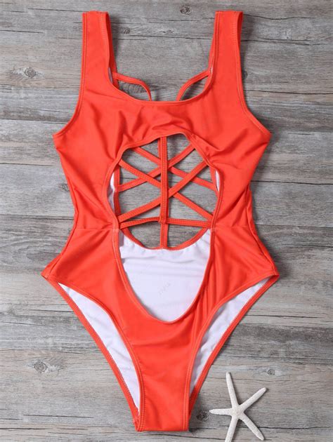 11 Off 2021 Cropped Cut Out One Piece Swimwear In Red Zaful