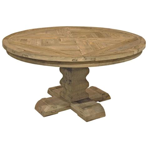 Our glass dining tables feature clear or grey glass that is 5/8 inches thick with flat polished edges. Romand French Country Reclaimed Elm Parquet Round Dining Table