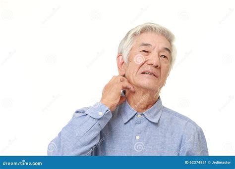 Senior Japanese Man Scratching His Neck Stock Image Image Of Male