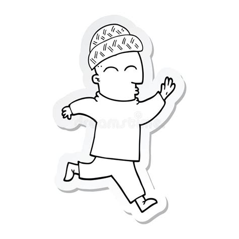 Sticker Of A Cartoon Man Wearing Hat Stock Vector Illustration Of