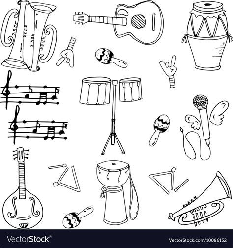 Musical Instrument Doodles Art Royalty Free Vector Image