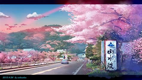 Anime Artwork Yandere Sakura Lovely Beautiful Fair Grounds Clouds