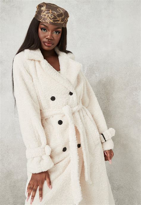 White Faux Fur Double Breasted Collar Coat | Missguided