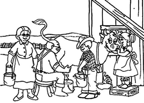 Farmer Family Doing Milking Cow Coloring Pages Color Luna