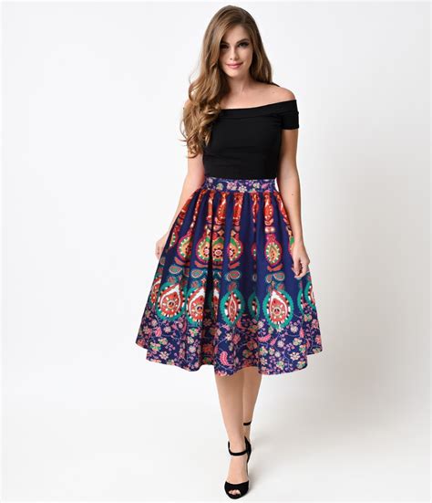 Buy Retro Floral Print Midi Skirts Women High Waist
