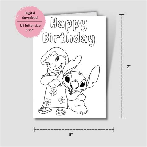 Lilo And Stitch Coloring Page Printable Stitch Birthday Cards Stitch Birthday Card Instant