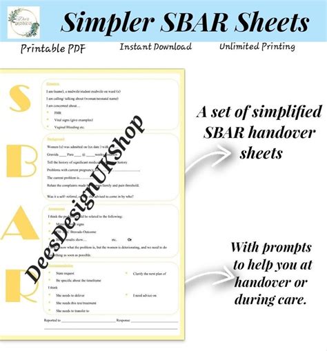 Simplified Midwifery Sbar Handover Sheets Prints Learning Etsy Uk