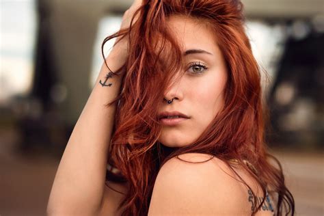 Victoria Ryzhevolosaya Women Model Redhead Face Portrait Tattoo Nose Rings Wallpaper