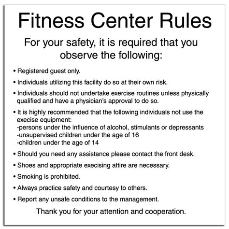 Fitness Center Rules Rising Signs