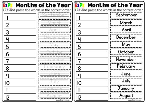 Cut And Paste The Months Worksheets Includes 2 Pages Download The Free